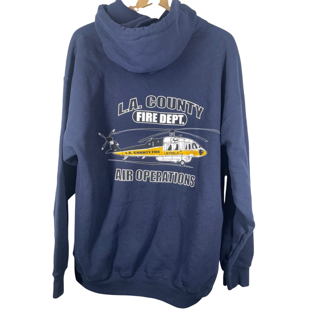 LA County Fire Dept Air Operations Hoodie Navy Blue XL Helicopter Graphic
